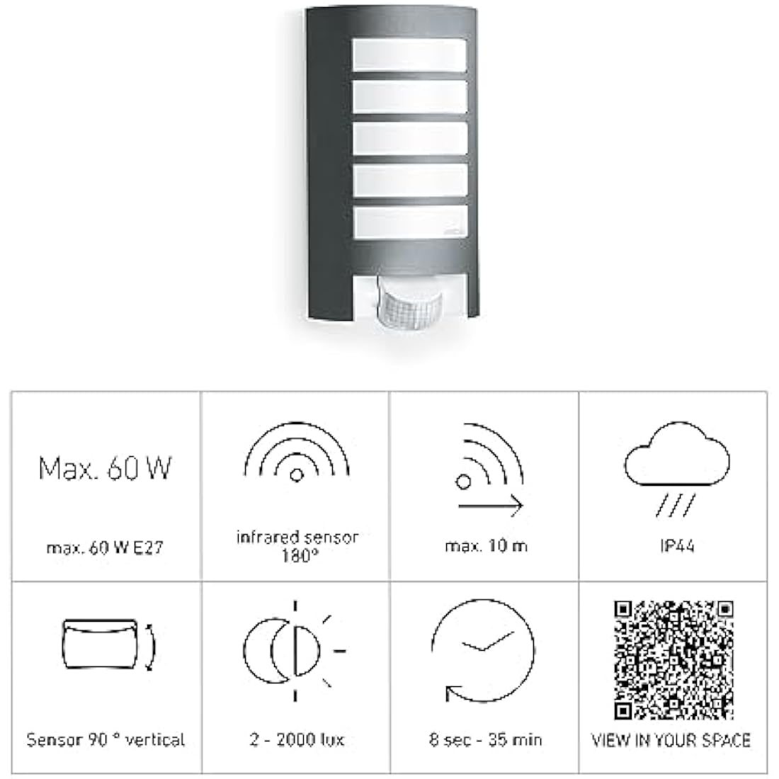 Steinel L 12 S Outdoor Wall Light – Anthracite Motion Sensor Lamp