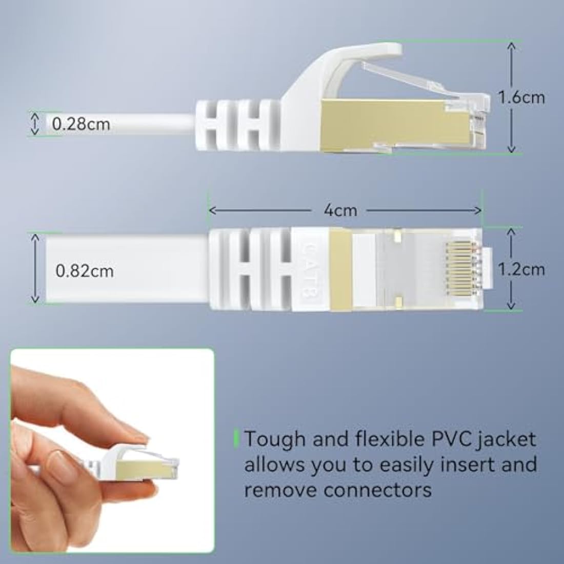 BUSOHE Cat 8 Ethernet Cable 40m | 40Gbps High Speed Flat RJ45 LAN Cord
