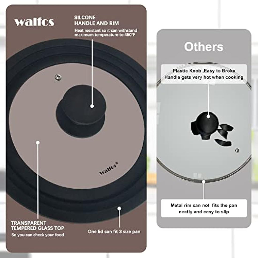 Walfos Universal Pot Lid Set | Tempered Glass & Silicone | 2-Piece