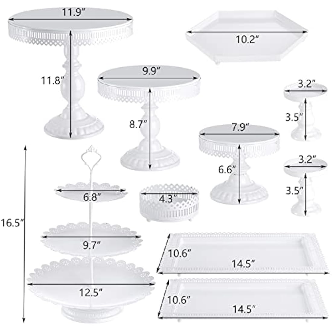 Jolof Store 10-Piece Gold Metal Cake Stand Set for Wedding & Parties