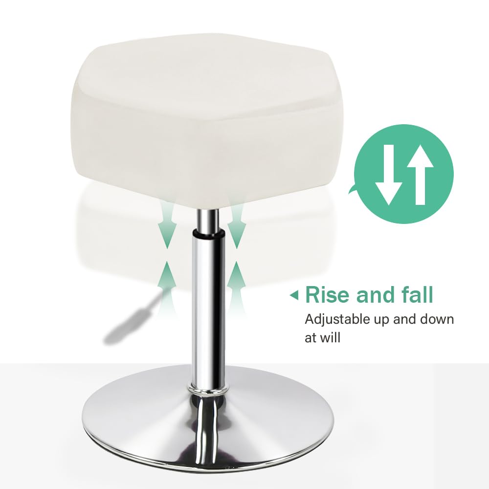 FURWOO Hexagon Beauty Stool with Velvet Cushion Height Adjustable Makeup Stool for Dressing Table SmallWhite - image 5