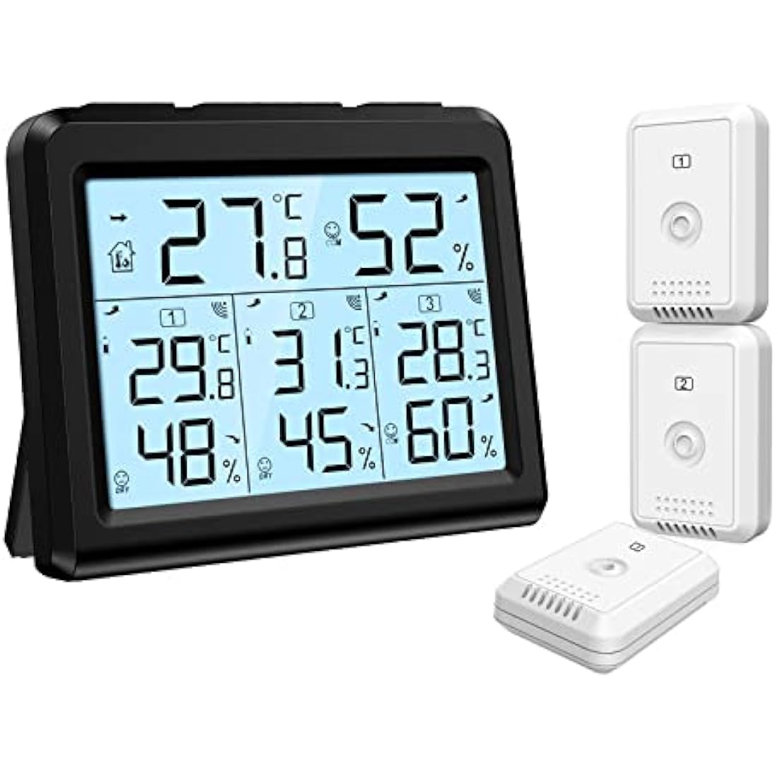 ORIA Wireless Digital Thermometer Hygrometer with 3 Remote Sensors