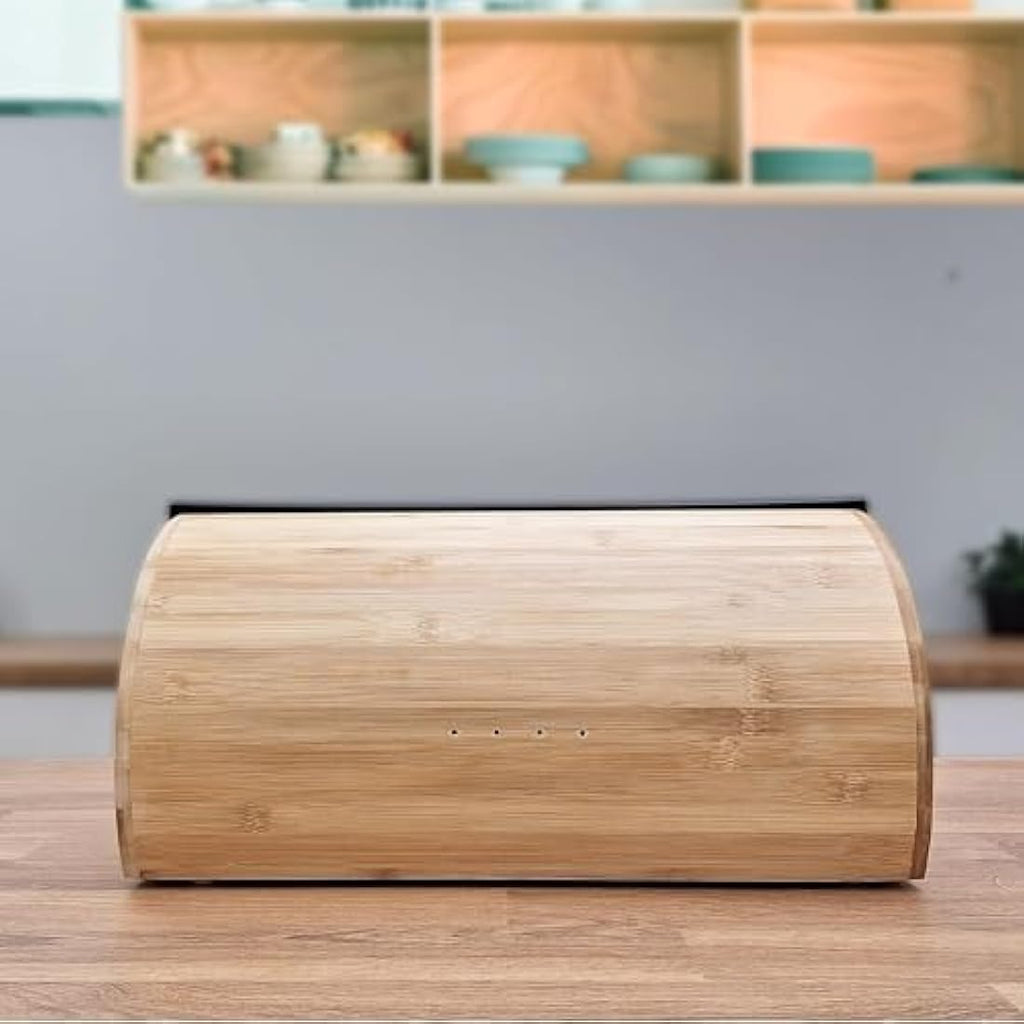 Jolof Store Nordic Bread Box – Bamboo Wood Sliding Lid Bread Bin, Grey