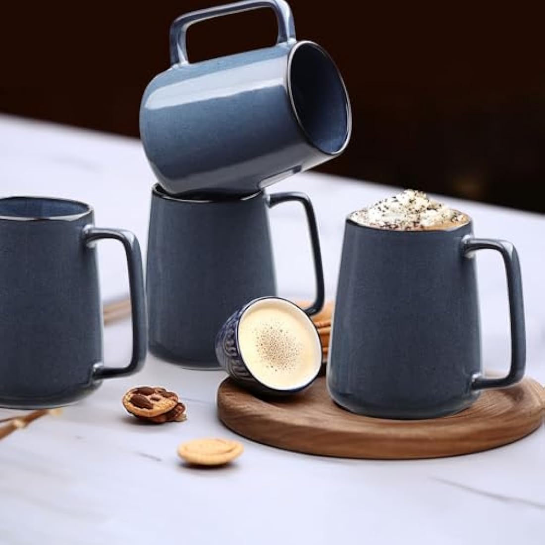 700ml Large Blue Ceramic Coffee Mugs – Set of 4 Jumbo Cups