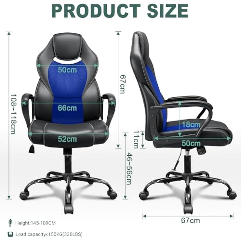 BASETBL Ergonomic Office Chair - High Back PU Leather Executive Chair, Blue