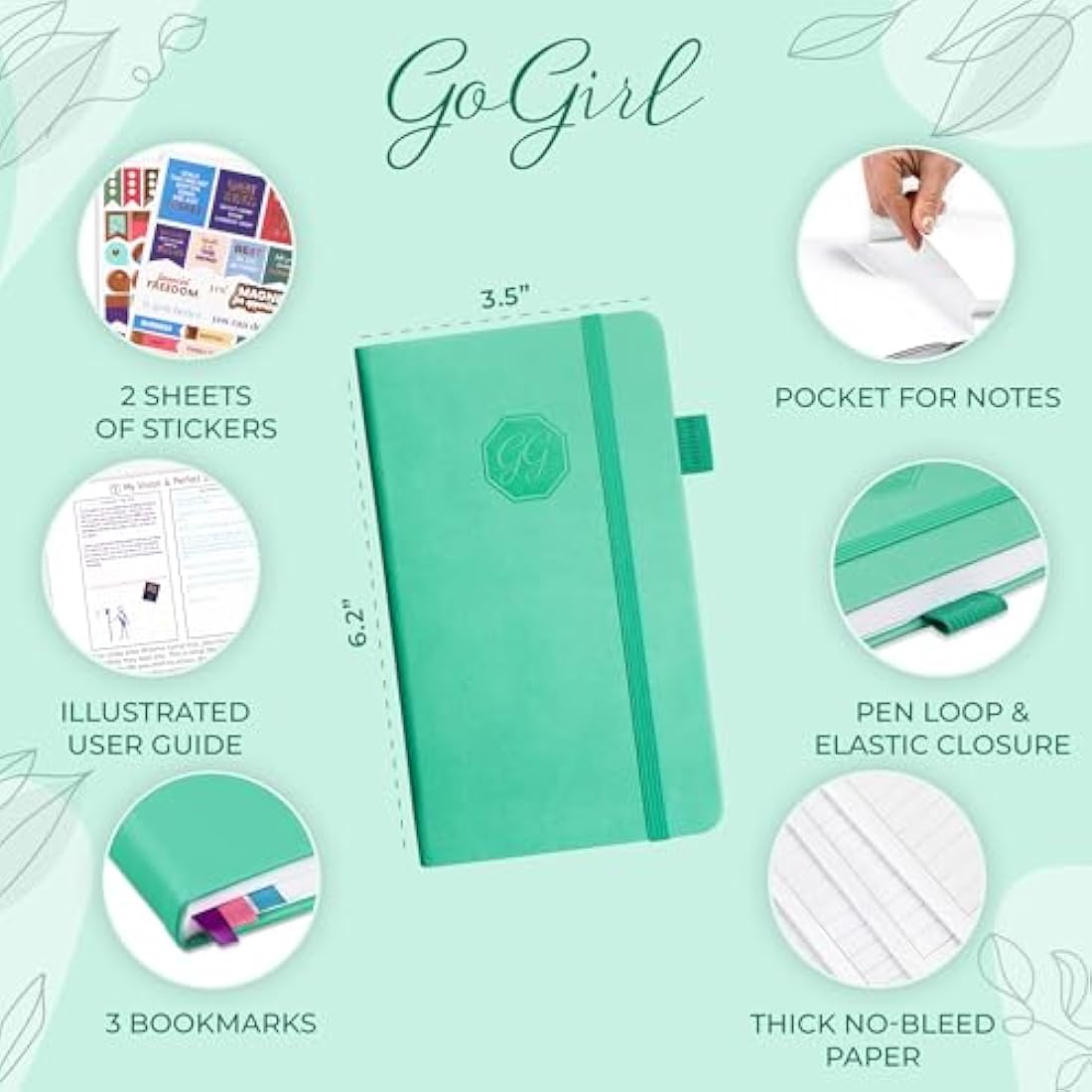 GoGirl Pocket Weekly Planner – Undated Goal Organizer, Emerald Green