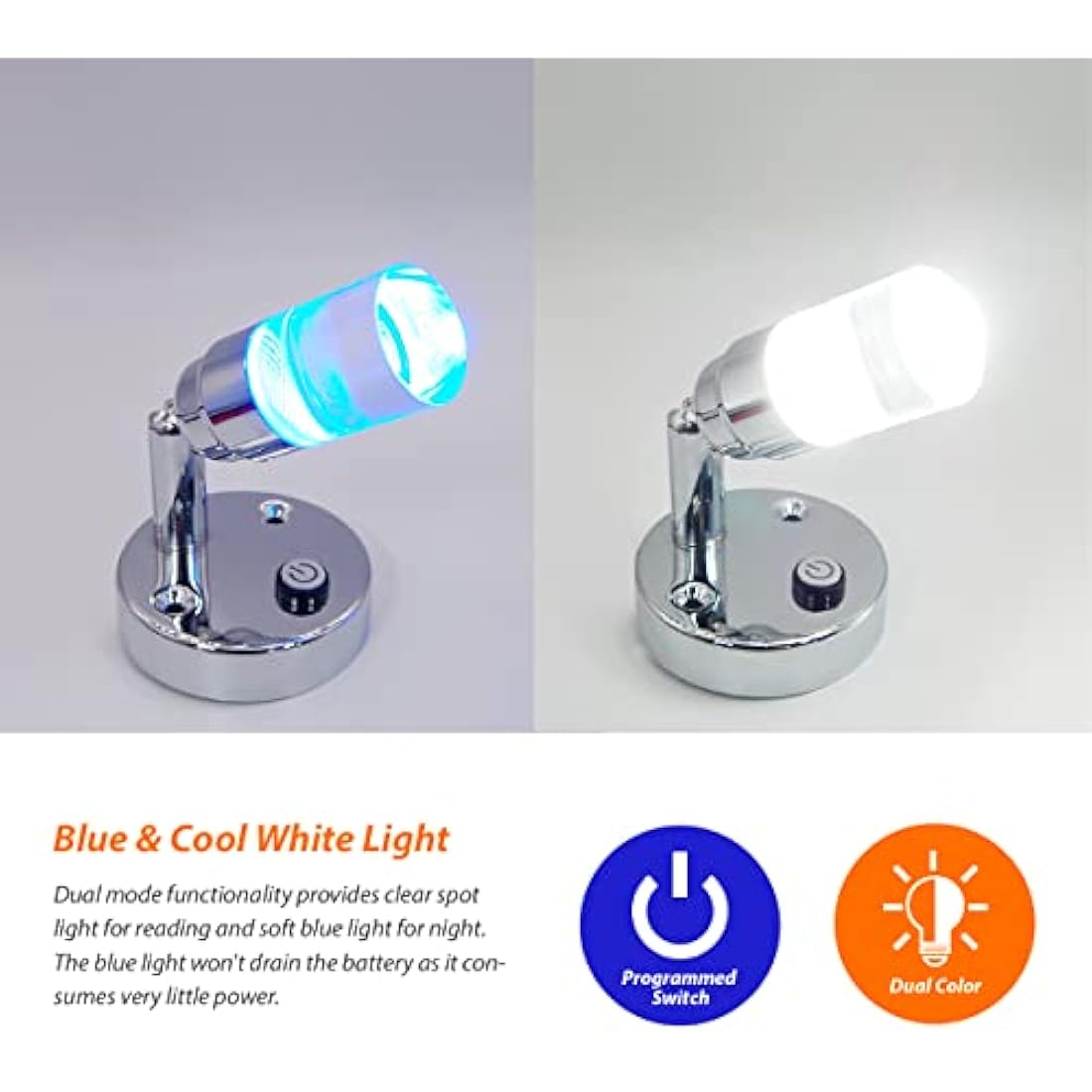 Dream Lighting 12V LED Reading Light - Cool White & Blue Nightlight