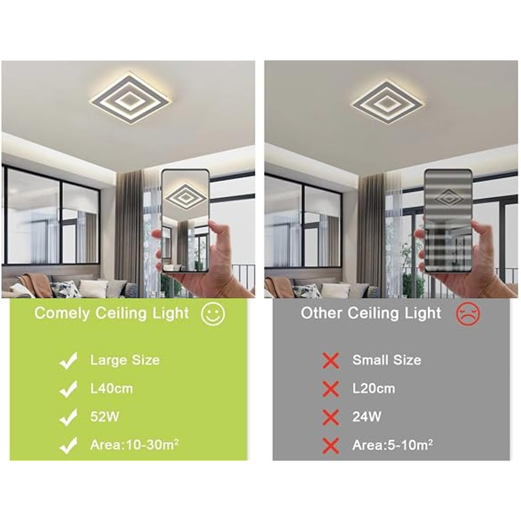 Jolof Store Modern Square LED Ceiling Light – 52W Acrylic White Lamp 4500K