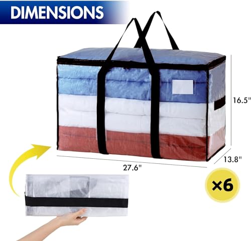 TAILI Extra Large Moving Bags | 6 Pack Clear Heavy Duty Storage Totes
