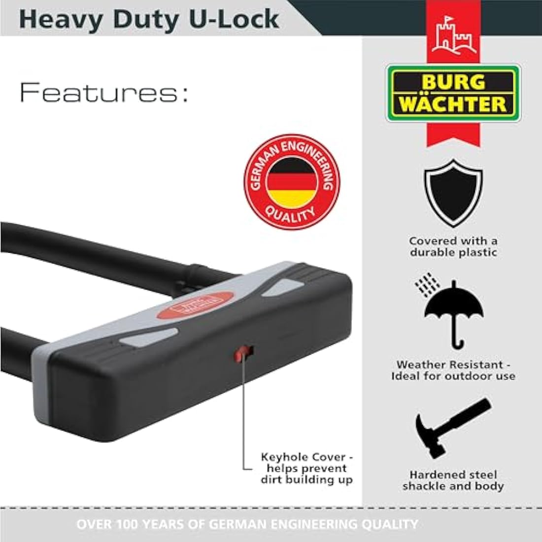 Burg Wachter D Lock – Sold Secure Gold Heavy Duty Bike Lock, Large