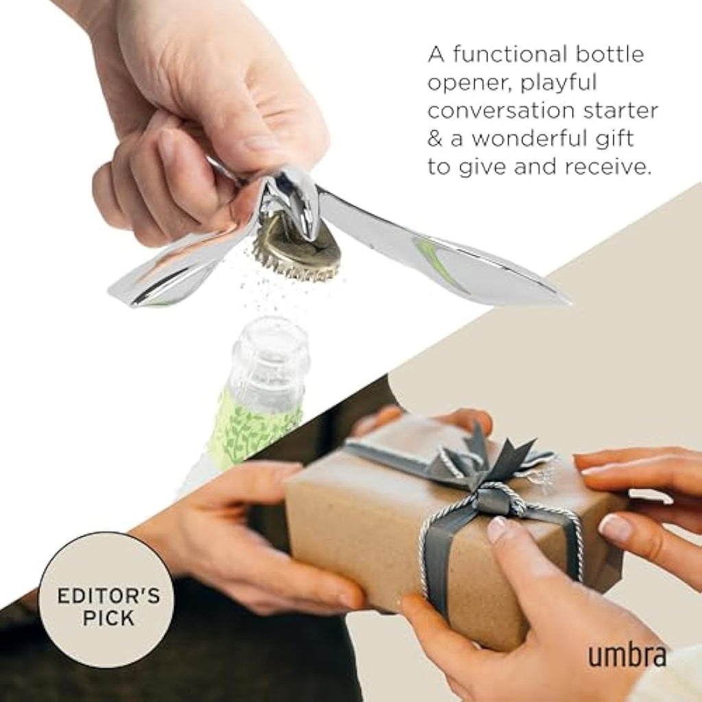 Umbra Tipsy Bottle Opener – Sculptural Polished Metal Bar Accessory