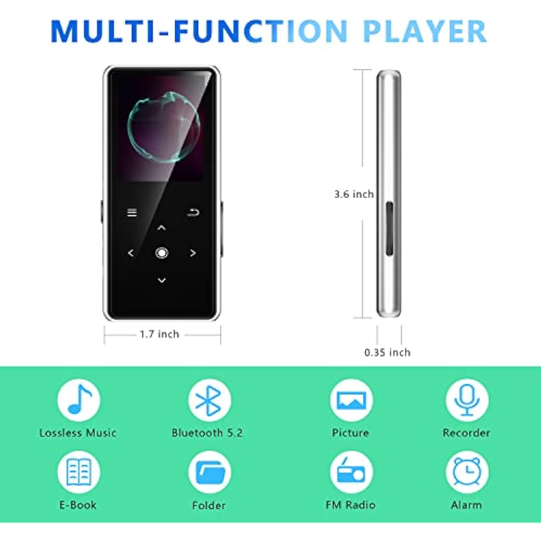 AiMoonsa 64GB MP3 Player with Bluetooth 5.2 | HiFi Lossless Music Player