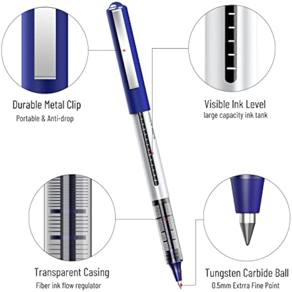AKARUED 16 Pack Blue Rollerball Pens – 0.5mm Quick-Dry Fine Point Gel Pens