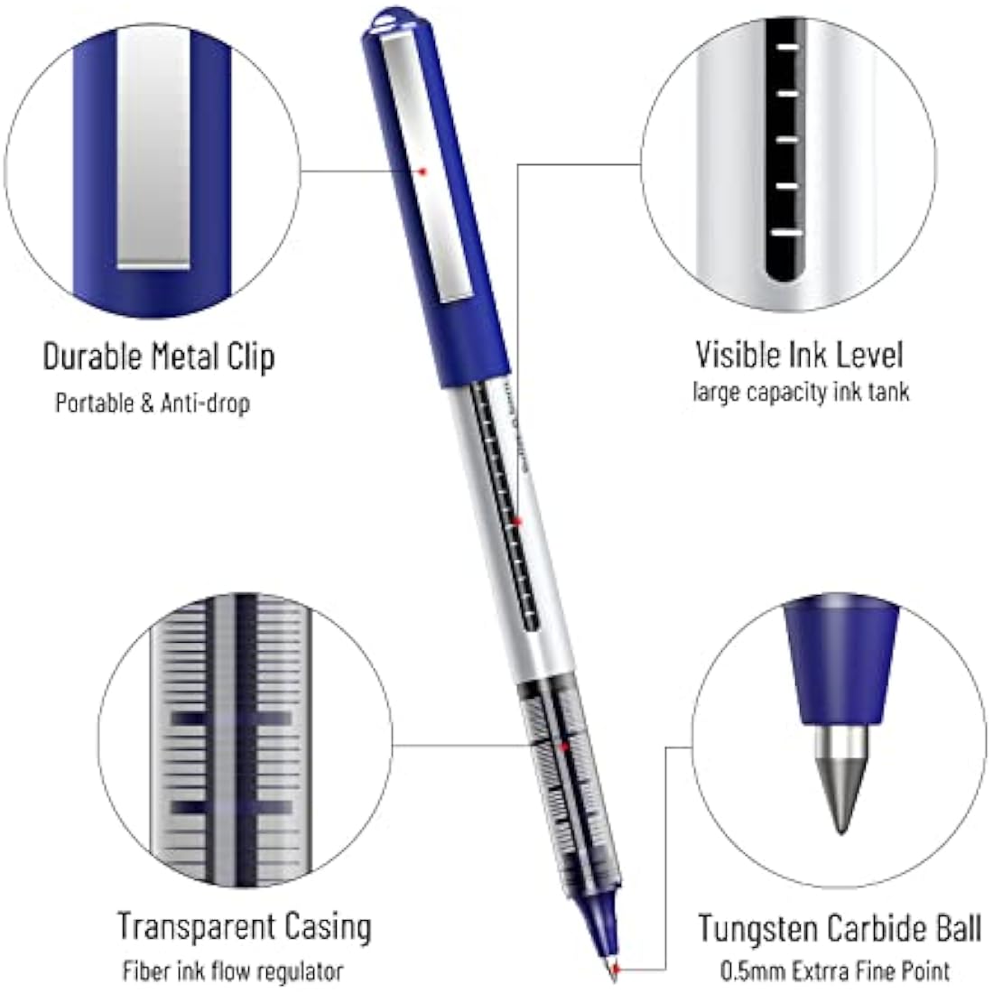 AKARUED 16 Pack Blue Rollerball Pens – 0.5mm Quick-Dry Fine Point Gel Pens