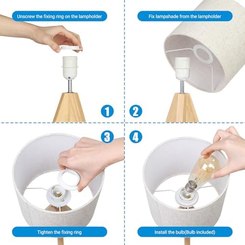 EDISHINE Wood Tripod Table Lamps Set of 2 | Beige Linen Bedside Lamps