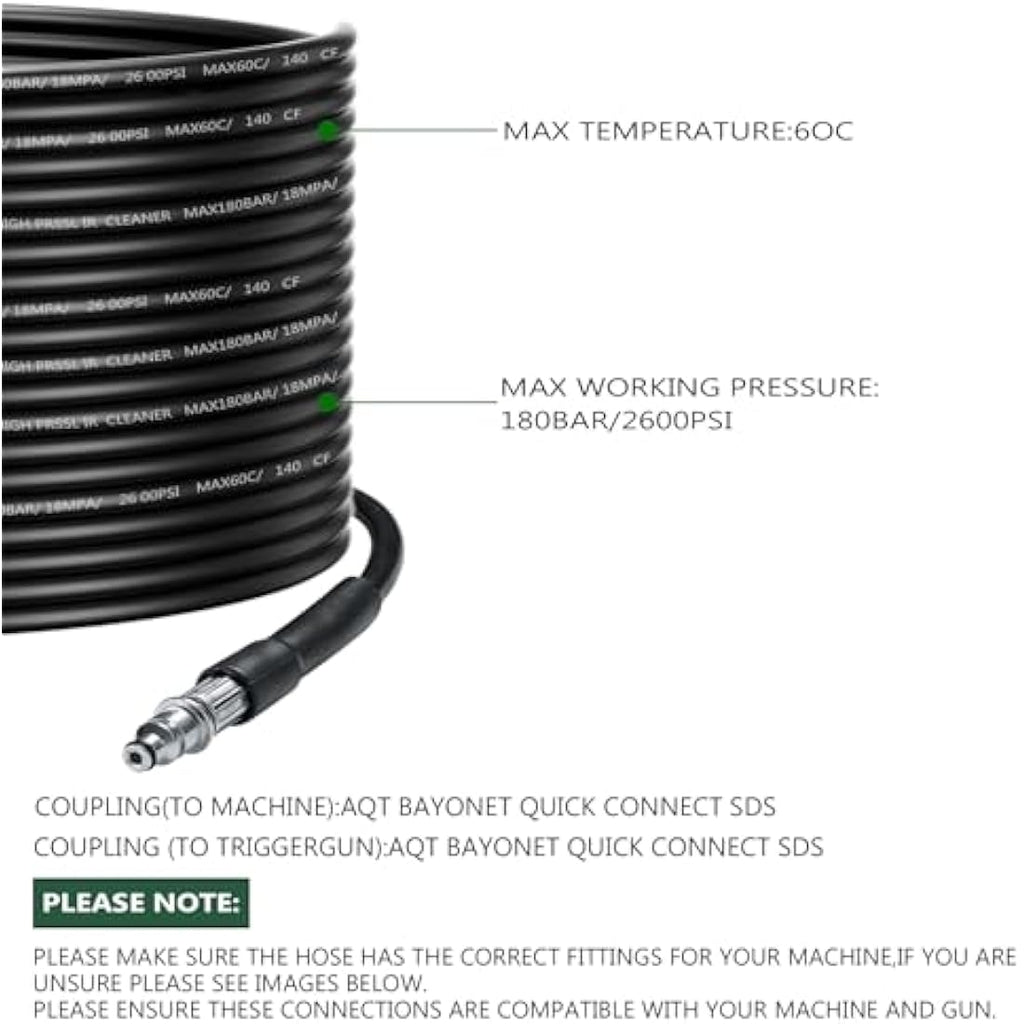 YUET 15M High Pressure Washer Hose for Bosch AQT & Aquatak | SDS Fittings