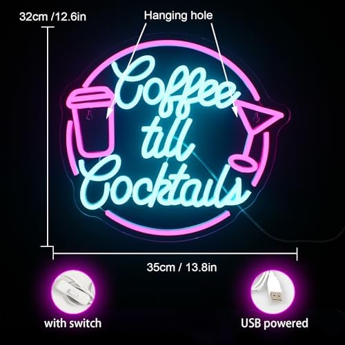 Coffee & Cocktail Neon Sign | Blue & Pink LED Bar Wall Decor