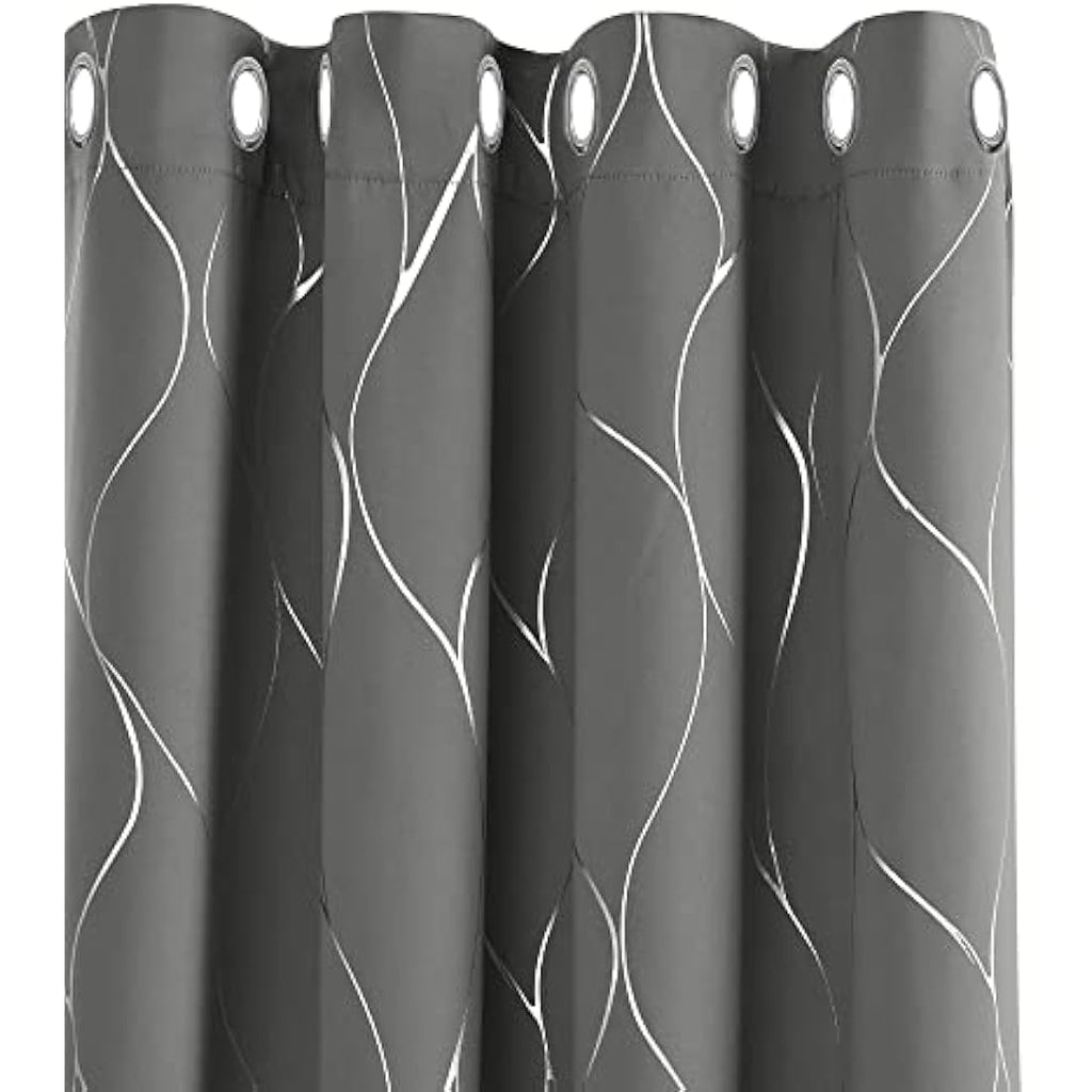 Deconovo Light Grey Blackout Curtains | Silver Wave Foil Print | 66x54