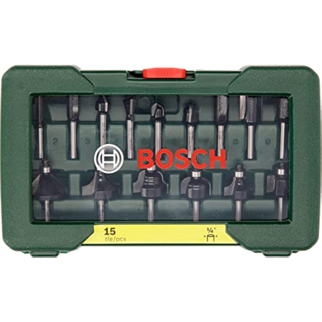 Bosch 15-Piece Carbide Router Bit Set | 1/4-Inch Shank Woodworking Tools