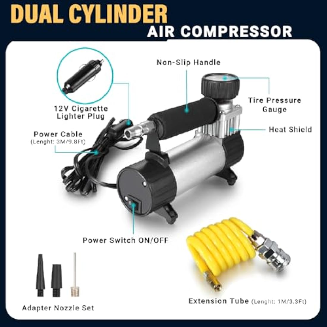 Twilight Garage 12V 150PSI Heavy Duty Portable Car Tire Inflator Pump