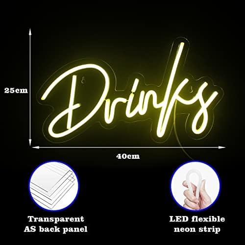 Looklight Drinks Neon Sign – Warm White LED Wall Decor for Bar & Home