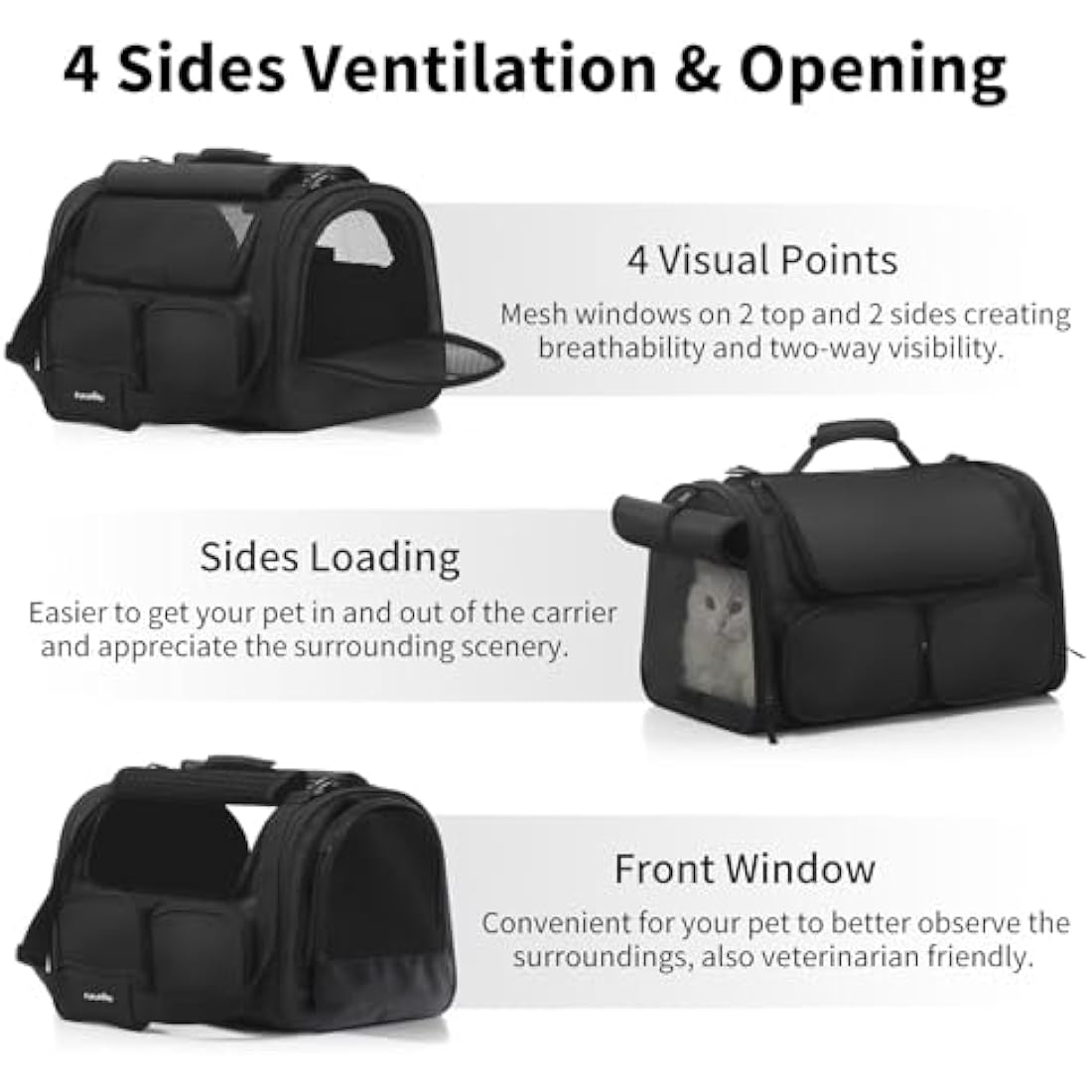 FUKUMARU Airline Approved Cat Carrier – Ventilated Pet Travel Bag, Black