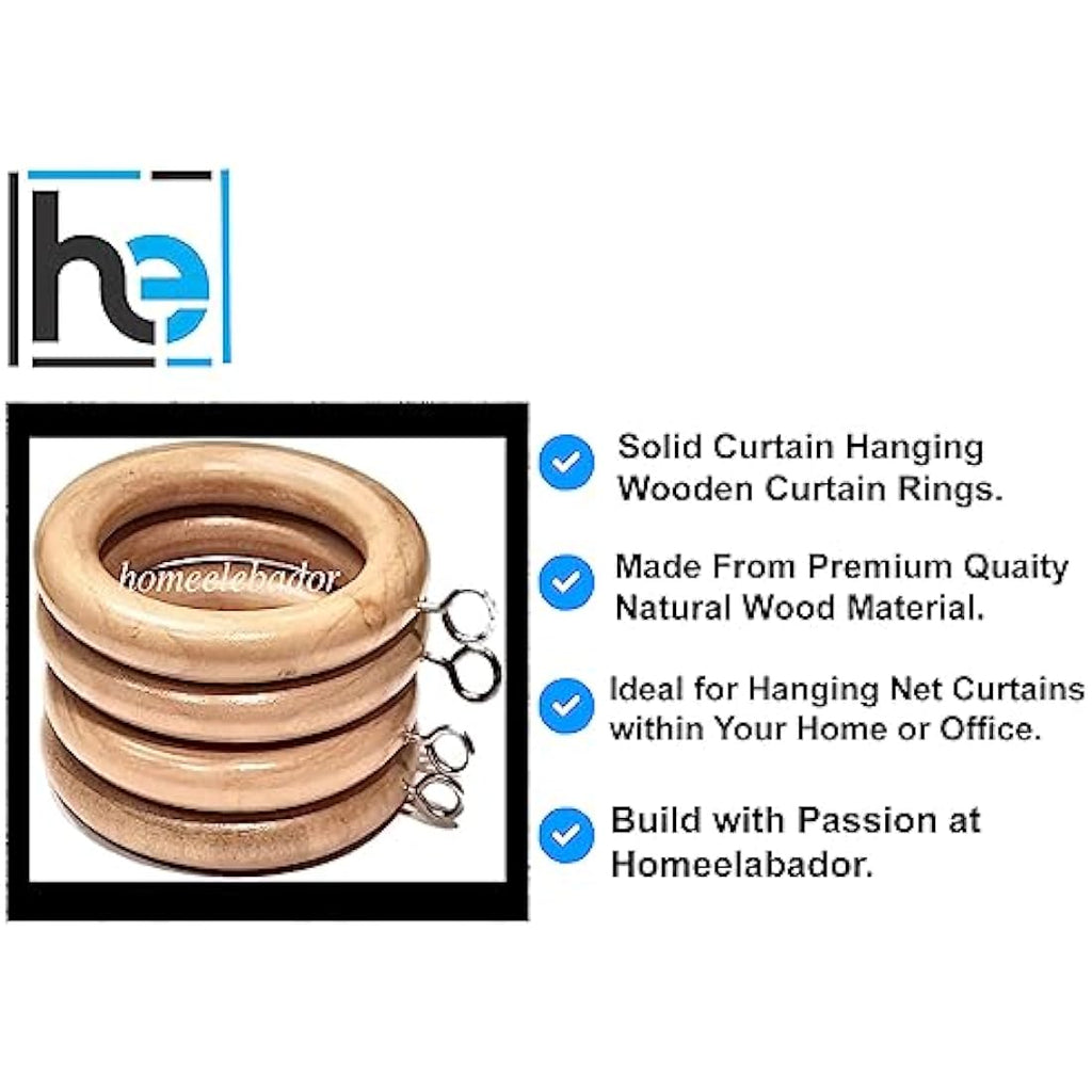 Natural Wooden Curtain Rings - 38mm Eyelet Rings - 18 Pack