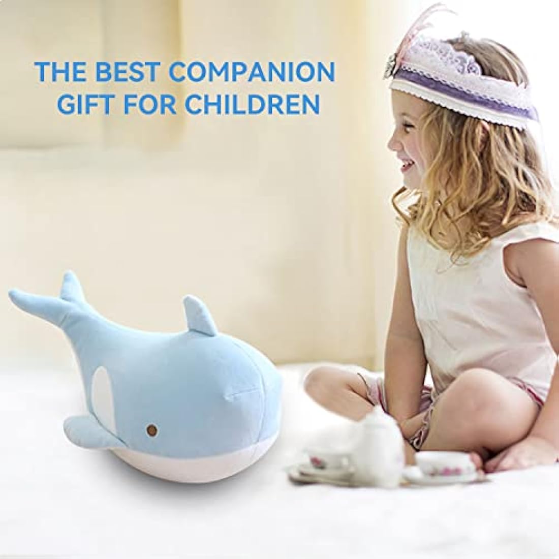 JOYRAVO Kids 2-in-1 Convertible Travel Neck Pillow | Blue Whale Plush