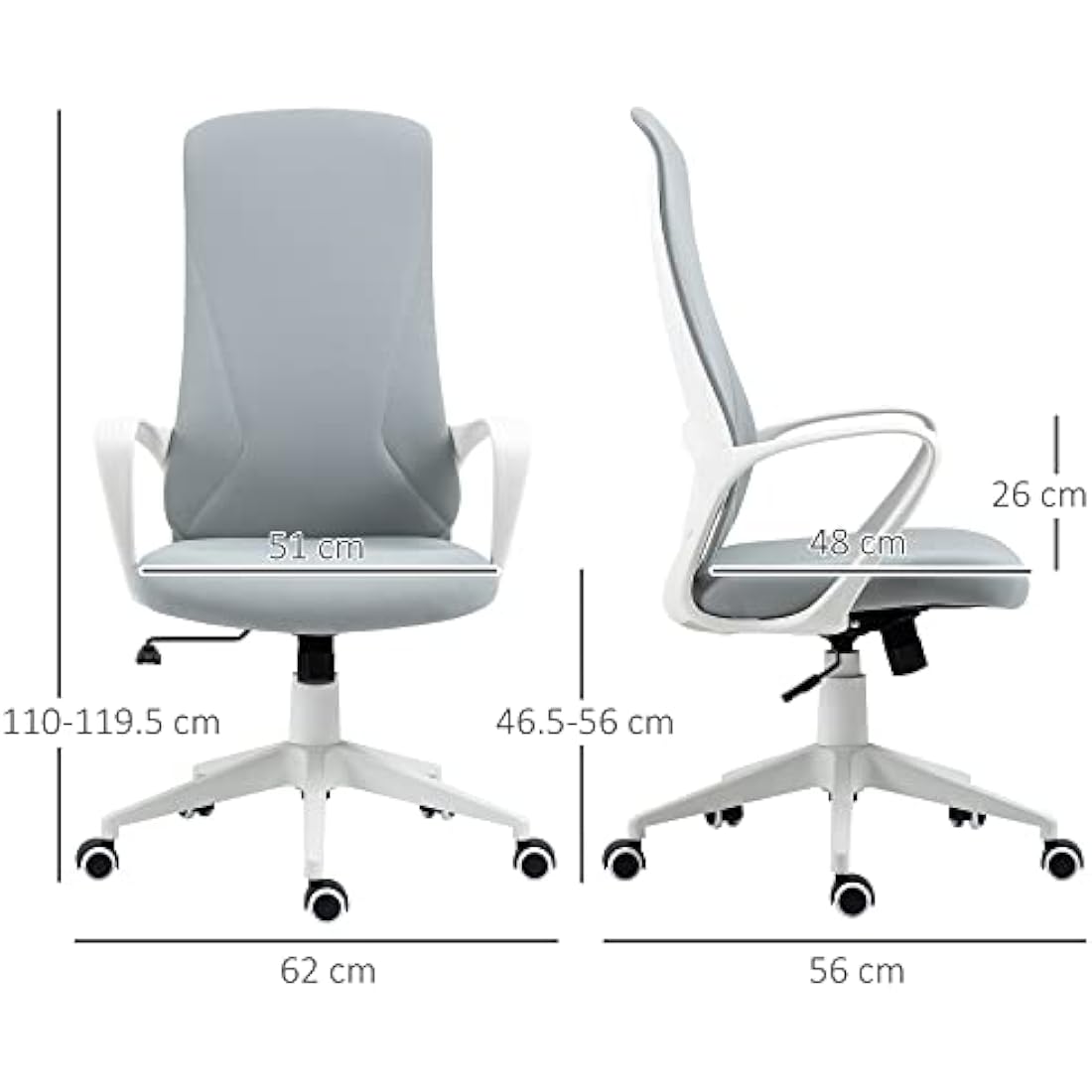 Vinsetto High Back Office Chair – Adjustable Fabric Swivel Desk Chair