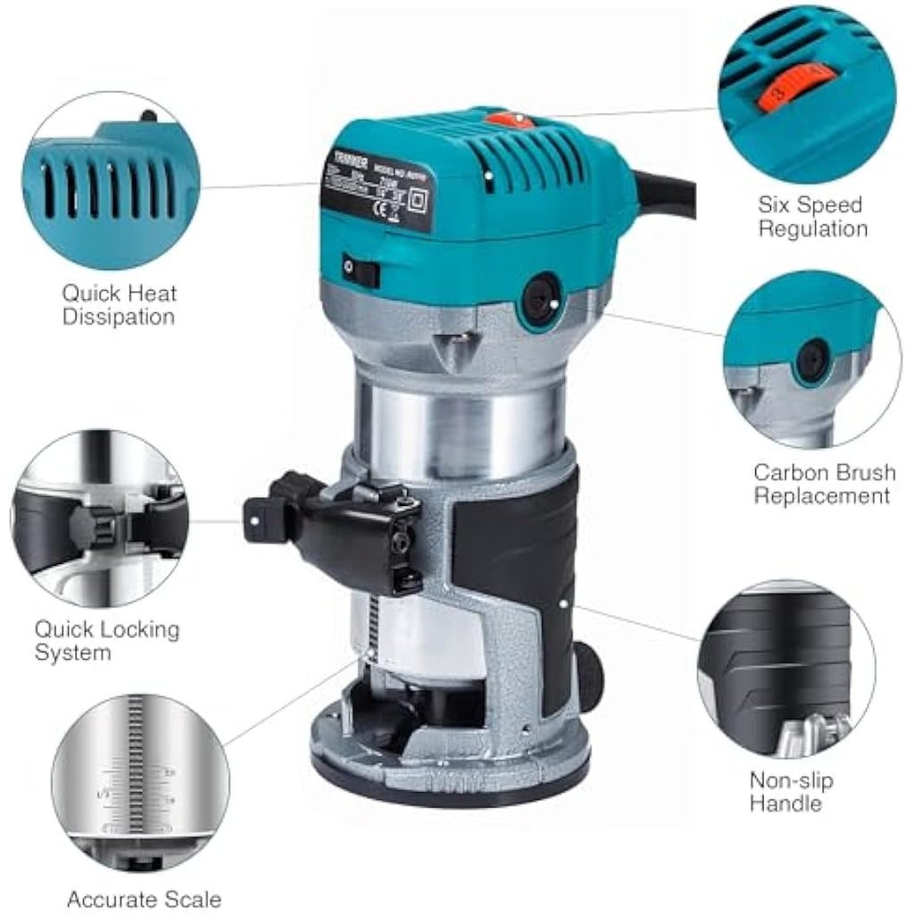 Anesty Palm Router Trimmer – 710W Woodworking Kit with 15pc Bit Set