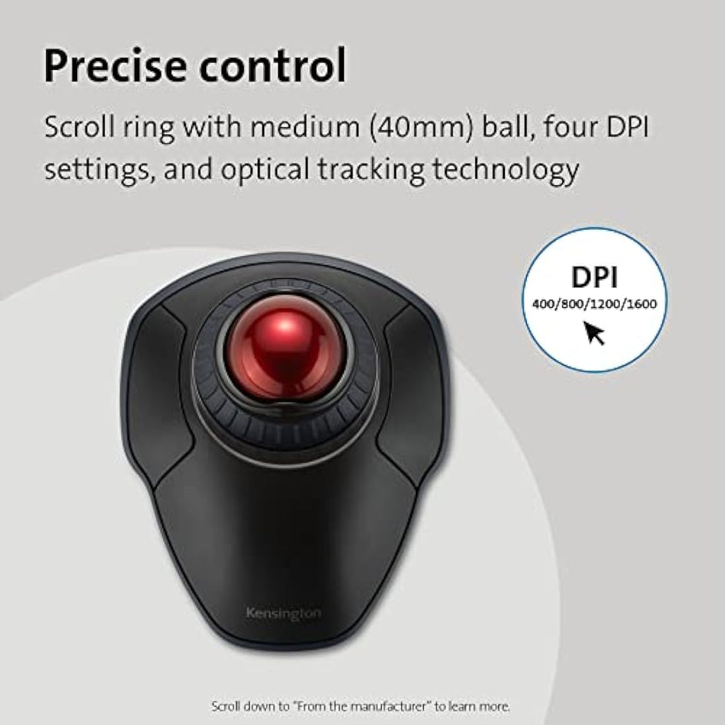 Kensington Orbit Wireless Trackball Mouse with Scroll Ring – Black