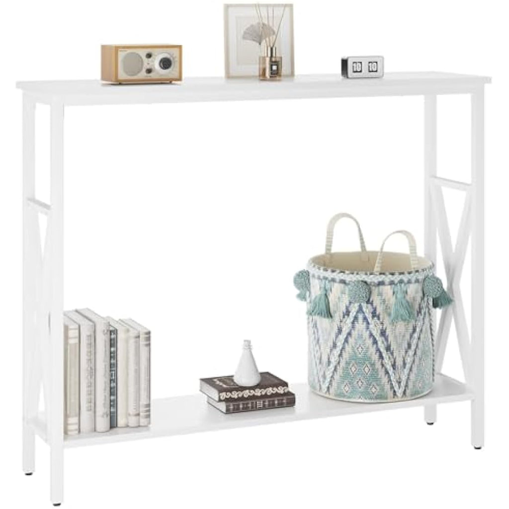 YMYNY Industrial Console Table – Narrow Entryway Sofa Table with Shelves