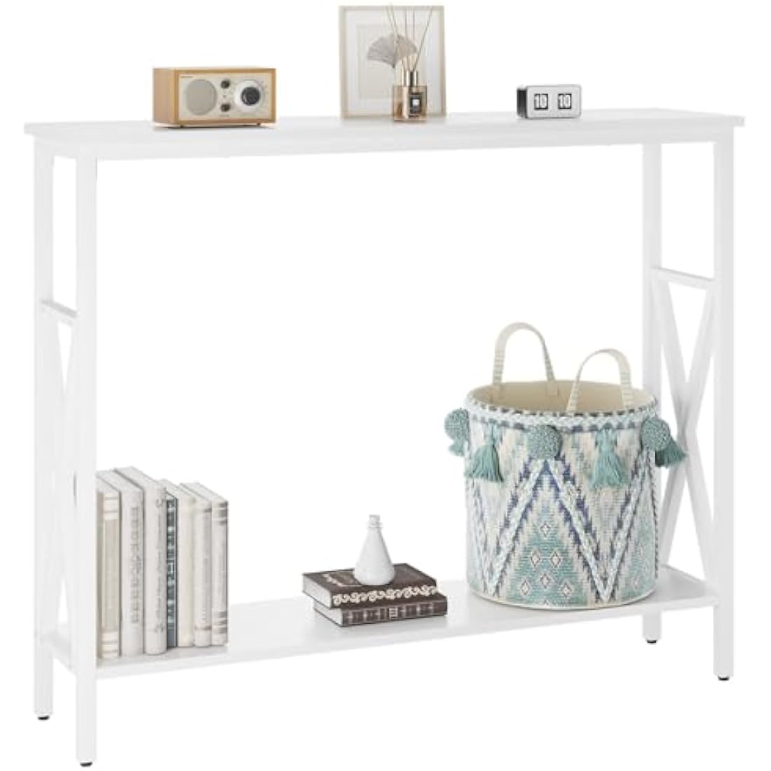 YMYNY Industrial Console Table – Narrow Entryway Sofa Table with Shelves