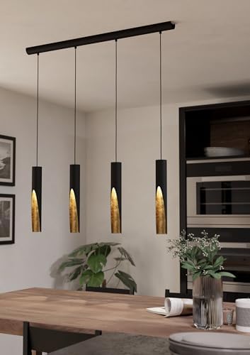 Eglo Barbotto 3-Light LED Pendant | Black & Gold Linear Ceiling Lamp