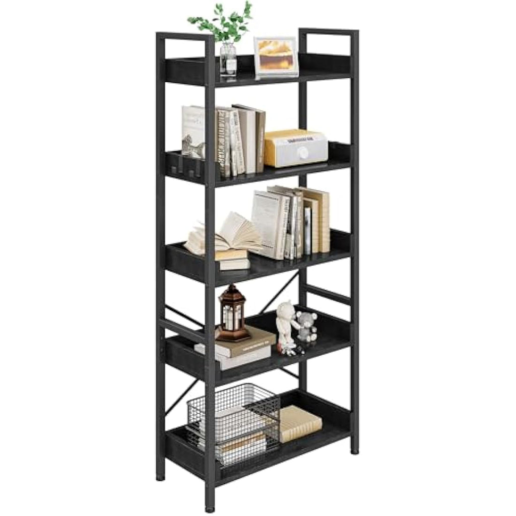 YITAHOME 5-Tier Industrial Bookshelf | Rustic Wood and Metal Storage Rack