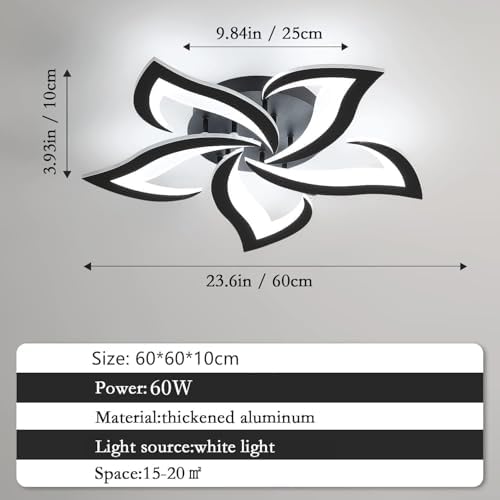 Comely Modern Flower LED Ceiling Light | 60W Petal Chandelier - Black