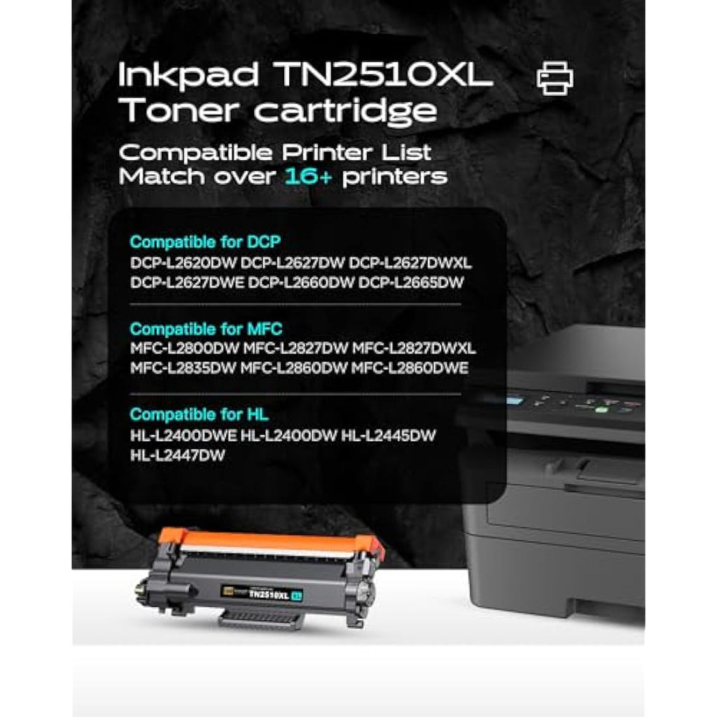 iNKPAD TN2510XL High-Yield Toner Cartridge for Brother Printers | 2-Pack Black