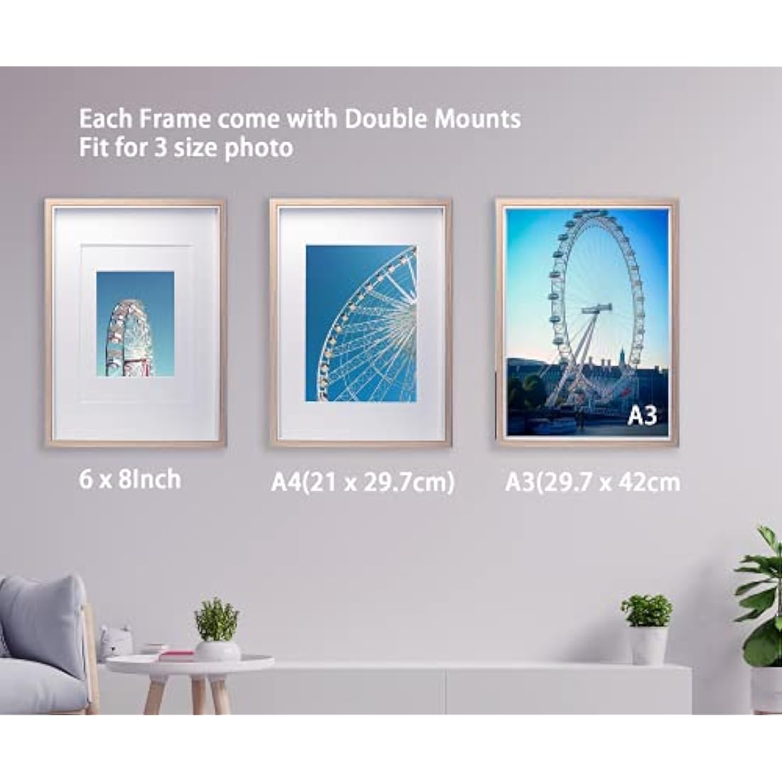 YiPinYin A3 Two-Tone Wooden Picture Frames - Set of 3 with Double Mounts