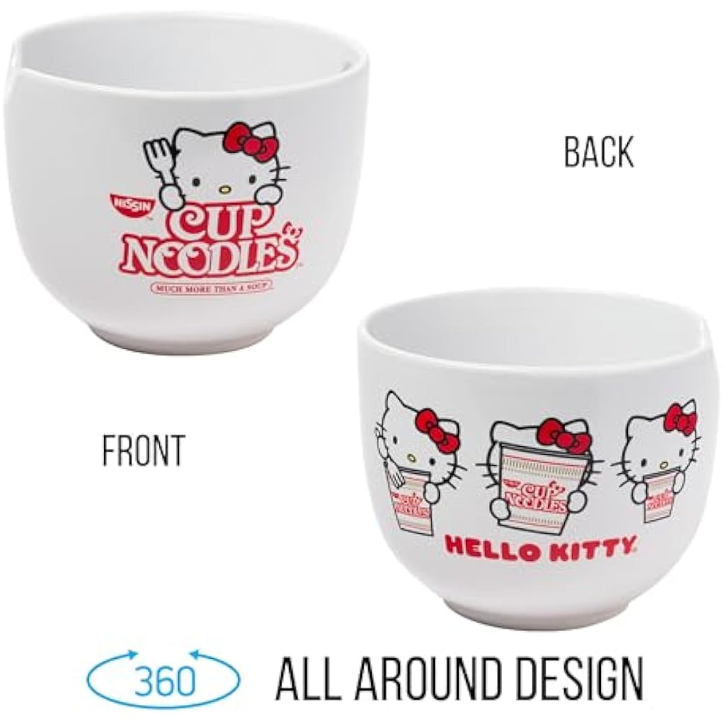 Hello Kitty Cup Noodles Ceramic Ramen Bowl with Chopsticks, 20oz