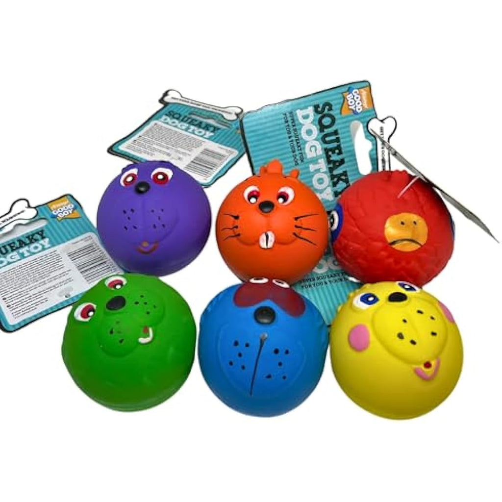 Jolof Store Latex Squeaky Face Balls – 6 Pack Soft Puppy Dog Toys