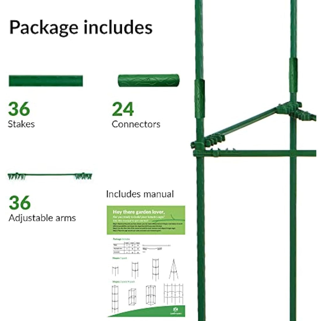 LeafImpact 4-Pack Adjustable Metal Tomato Cage - Green Plant Support