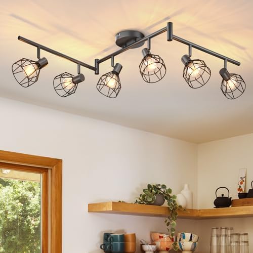 Dehobo 6-Way Industrial Ceiling Spotlight – Black Metal Cage Light