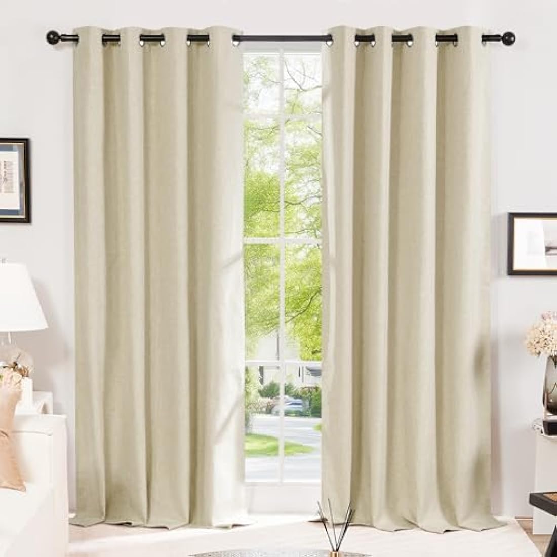 Deconovo Faux Linen Blackout Curtains | Thermal Eyelet Drapes, 2 Panels