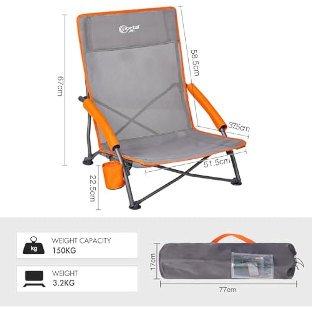 Portal Low Folding Beach Chair | Lightweight Mesh Seat with Cupholder
