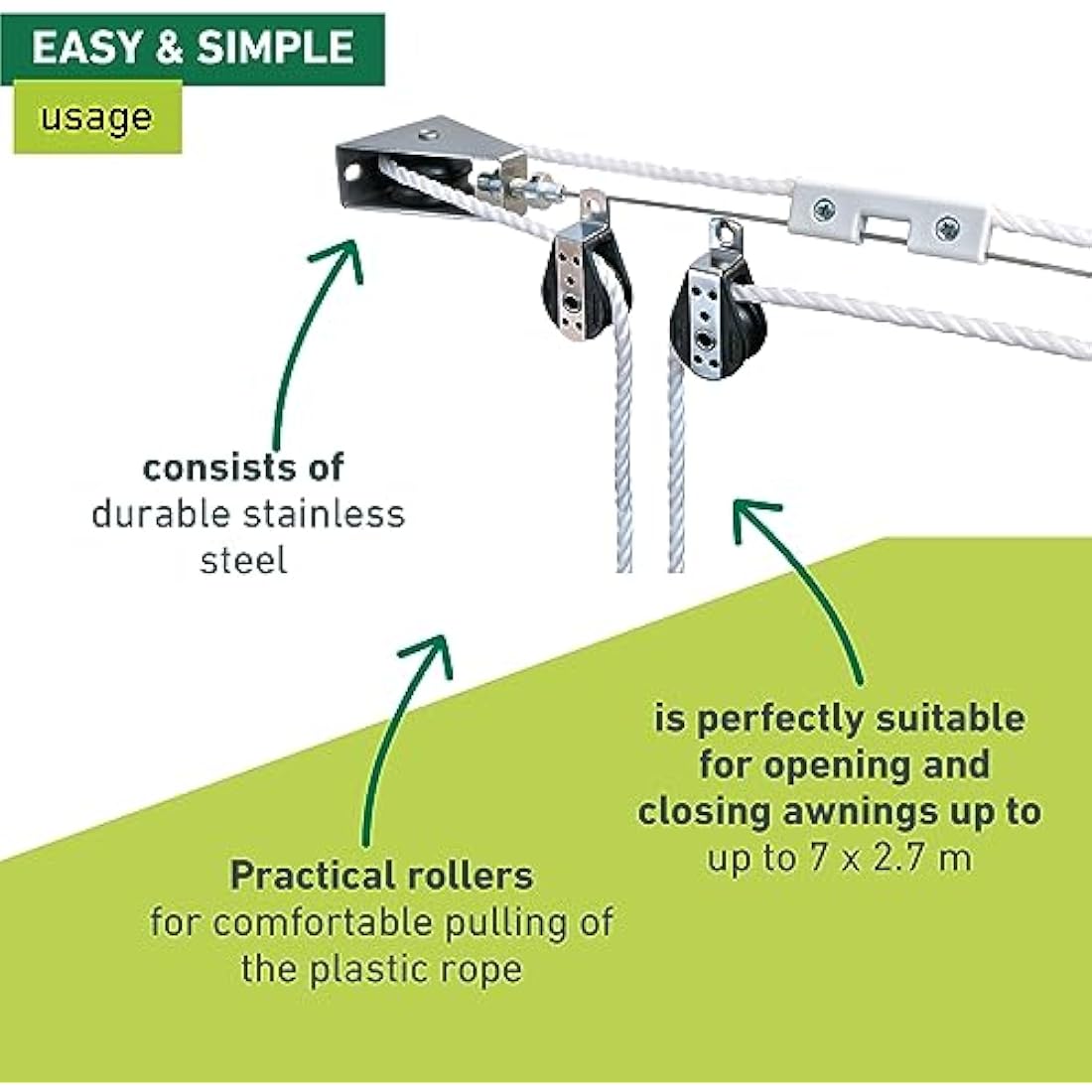 Windhager Rope-Pull Assembly Set for Awnings and Pergolas – 7 x 27m