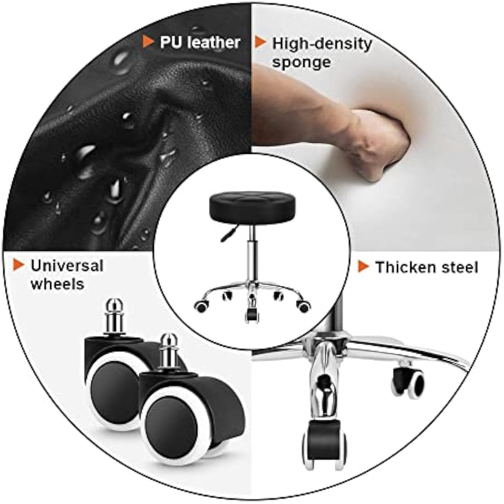 KKTONER Round Rolling Stool – Adjustable PU Leather Swivel Salon Chair