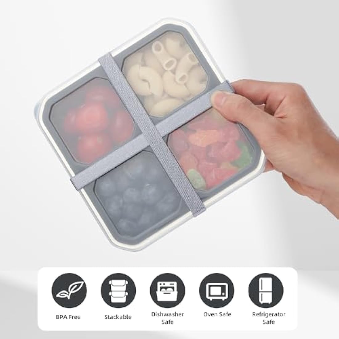 Misichao Stainless Steel 4-Compartment Snack Boxes - 4 Pack Grey