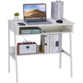 80cm Small Computer Desk with Drawer and Storage Shelf - White