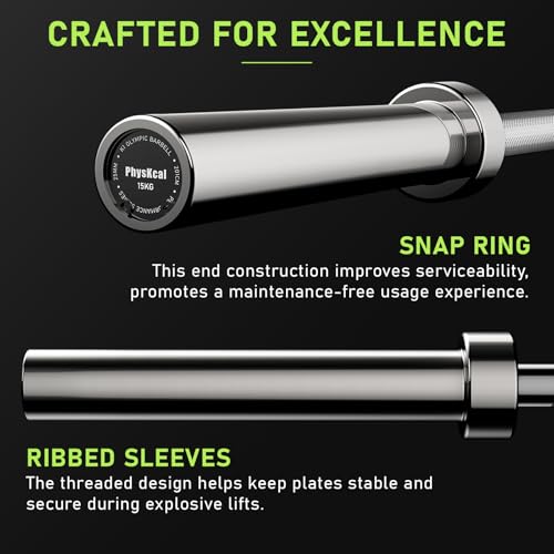 PhysKcal 15kg Olympic Barbell for Women | 6.6ft Steel Weightlifting Bar