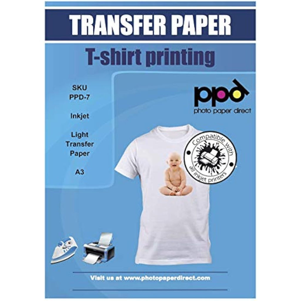 PPD Inkjet T-Shirt Transfer Paper for Light Fabrics | A3 - 25 Sheets